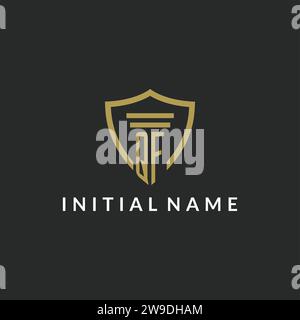 QF initial monogram logo with pillar and shield style design ideas Stock Vector