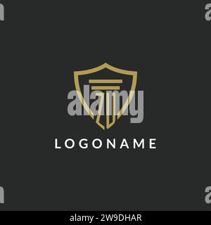 ZU initial monogram logo with pillar and shield style design ideas Stock Vector