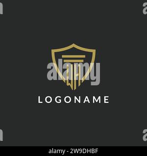 WH initial monogram logo with pillar and shield style design ideas Stock Vector