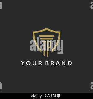 TP initial monogram logo with pillar and shield style design ideas Stock Vector