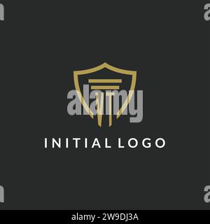 VT initial monogram logo with pillar and shield style design ideas Stock Vector