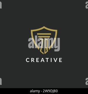 ZQ initial monogram logo with pillar and shield style design ideas Stock Vector
