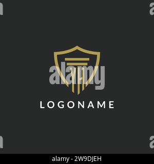 YH initial monogram logo with pillar and shield style design ideas Stock Vector