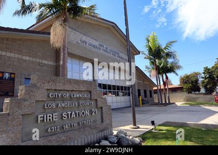 Lawndale, California: CITY OF LAWNDALE Los Angeles County Fire Department Station 21 at 4312 147th Street, Lawndale Stock Photo