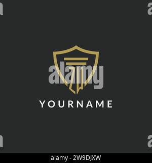 ZW initial monogram logo with pillar and shield style design ideas Stock Vector