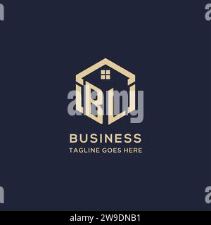 Initials BL logo with abstract home roof hexagon shape, simple and modern real estate logo design vector graphic Stock Vector