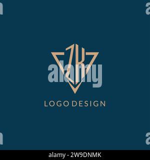 ZK Monogram logo letter with triangle shield and circle shape style ...