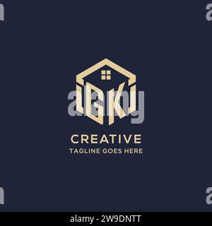 Initials GK logo with abstract home roof hexagon shape, simple and modern real estate logo design vector graphic Stock Vector