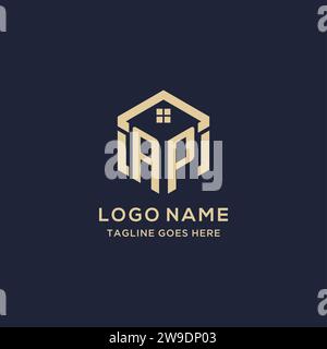 Initials AP logo with abstract home roof hexagon shape, simple and modern real estate logo design vector graphic Stock Vector