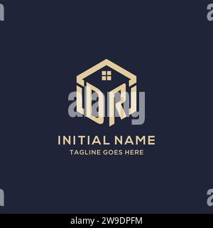 Initials DR logo with abstract home roof hexagon shape, simple and modern real estate logo design vector graphic Stock Vector