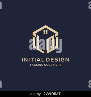 Initial logo LQ monogram with home roof hexagon shape design, simple ...
