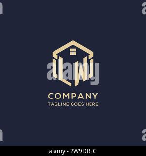 Initial logo LW monogram with home roof hexagon shape design, simple ...