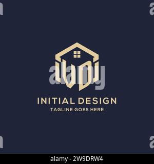 Initial logo VD monogram with home roof hexagon shape design, simple ...