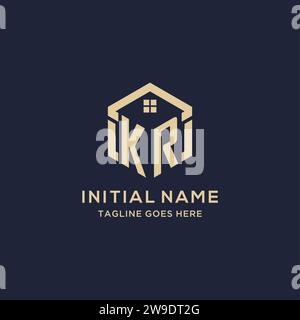 Initial logo KR monogram with home roof hexagon shape design, simple ...