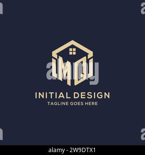 Initial logo MQ monogram with home roof hexagon shape design, simple ...
