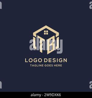 Initials TB logo with abstract home roof hexagon shape, simple and modern real estate logo design vector graphic Stock Vector