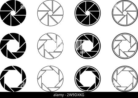 Camera shutter icon set. Lens aperture. Vector illustration Stock Vector