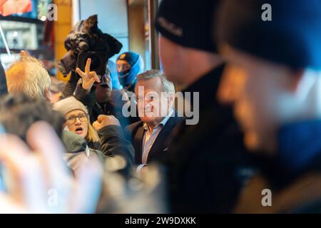 Polish MP PIOTR GLINSKI from the Law and Justice PiS party speaks to a crowd in front of the PAP headquarters in Warsaw, December 26, 2023. People gathered in front of the state TVP studio and the Polish Press Agency PAP in an ongoing protest against the actions of the newly elected pro-European coalition aimed at aimed at restoring reliability and objectivity in public media. Warsaw Poland Demonstration in defense of TVP. 2023/12/26 Copyright: xMarekxAntonixIwanczukx MAI08590-Enhanced-NR Stock Photo