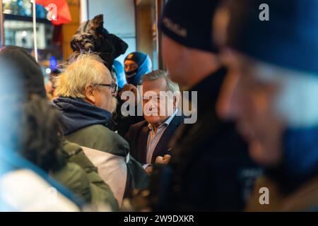 Polish MP PIOTR GLINSKI from the Law and Justice PiS party speaks to a crowd in front of the PAP headquarters in Warsaw, December 26, 2023. People gathered in front of the state TVP studio and the Polish Press Agency PAP in an ongoing protest against the actions of the newly elected pro-European coalition aimed at aimed at restoring reliability and objectivity in public media. Warsaw Poland Demonstration in defense of TVP. 2023/12/26 Copyright: xMarekxAntonixIwanczukx MAI08589-Enhanced-NR Stock Photo