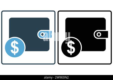 wallet icon. wallet with dollar. icon related to finance. solid icon style. element illustration Stock Vector