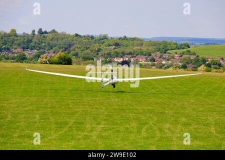 Self launch motor glider, ASH26E, G-CCLR,  taking off from the London Gliding Club, Dunstable, Bedfordshire, England. Stock Photo