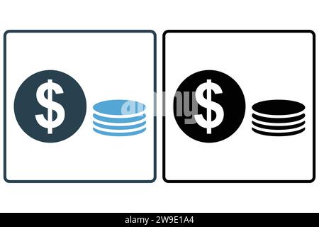 coins icon. icon related to physical currency, financial. solid icon style. element illustration Stock Vector