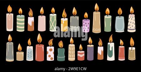 Set of various candles different shapes and color. Stock Vector