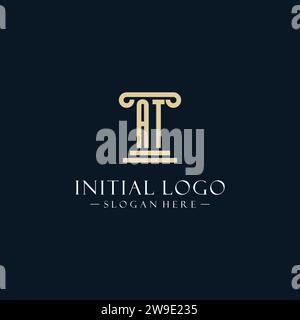 AT initial monogram logos with pillar shapes style design ideas Stock Vector