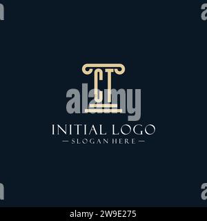 CT initial monogram logos with pillar shapes style design ideas Stock Vector