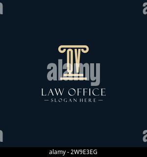 QV initial monogram logos with pillar shapes style design ideas Stock Vector
