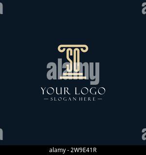 SO initial monogram logos with pillar shapes style design ideas Stock Vector