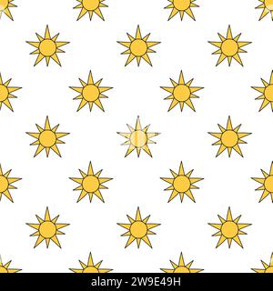 Seamless pattern with yellow suns. Simple Sunny background. Vector flat illustration. Stock Vector