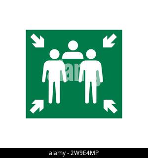 Emergency evacuation assembly point sign, gathering point signboard, vector illustration. Stock Vector