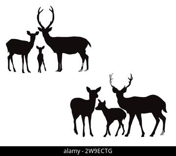 Deer's  Silhouettes, Deer's Vector Bundle, Deer's family, Mama and Baby Deer, Deer Family, Deer Silhouette, Baby Deer, Deer Antlers, Deer Head Stock Vector