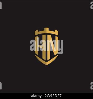 Initials HN logo monogram with shield style design vector graphic Stock Vector