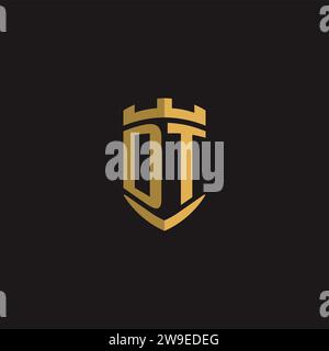 Initials DT logo monogram with shield style design vector graphic Stock Vector