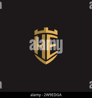 Initials HE logo monogram with shield style design vector graphic Stock Vector