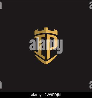 Initials IP logo monogram with shield style design vector graphic Stock Vector