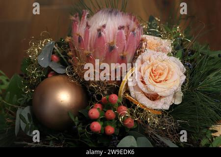 Close-up of a beautiful Christmas bouquet, dark blurry background Stock Photo