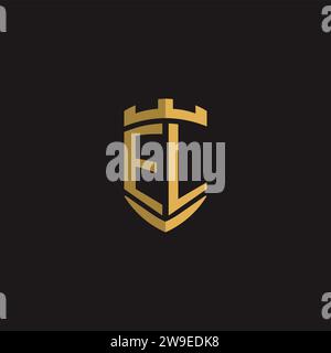 Initials EL logo monogram with shield style design vector graphic Stock Vector