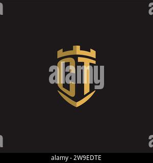 Initials CT logo monogram with shield style design vector graphic Stock Vector