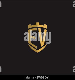 Initials EV logo monogram with shield style design vector graphic Stock Vector
