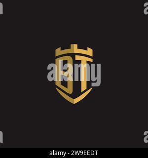 Initials BT logo monogram with shield style design vector graphic Stock Vector