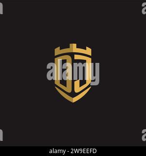Initials DJ logo monogram with shield style design vector graphic Stock Vector