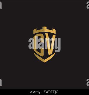 Initials CV logo monogram with shield style design vector graphic Stock Vector