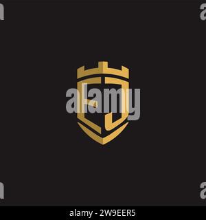 Initials EJ logo monogram with shield style design vector graphic Stock Vector