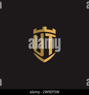 Initials UT logo monogram with shield style design vector graphic Stock Vector