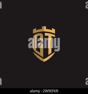 Initials GT logo monogram with shield style design vector graphic Stock Vector