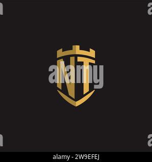 Initials NT logo monogram with shield style design vector graphic Stock Vector