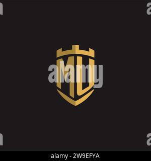 Initials MU logo monogram with shield style design vector graphic Stock Vector